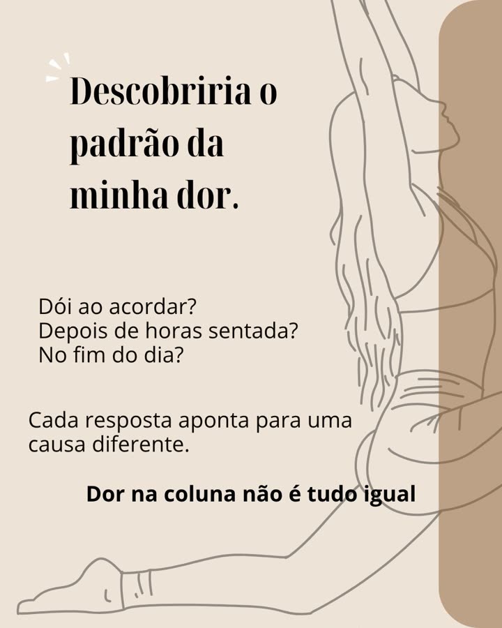 Arte do carrossel da Soliê Pilates com o texto: Descobriria o padrão da minha dor. Dói ao acordar? Depois de horas sentada? No fim do dia? Cada resposta aponta para uma causa diferente
